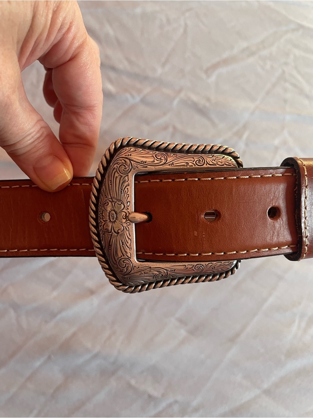 Wrangler Brown Leather Belt with Ornate Silver-Tone Buckle